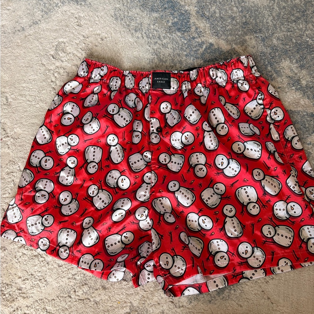 American Eagle Red Snowman Print Sleep Shorts